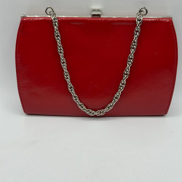 Hobo International Red Patent Leather Clutch Handbag w/chain Leather Vintage - Picture 2 of 12